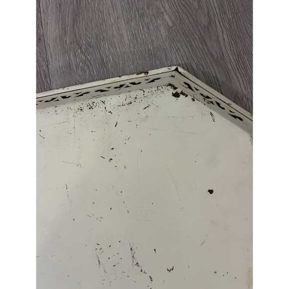 Vintage Tole Ware Tray Tan Gold Hand Painted Metal Cottagecore MCM 18” - Picture 7 of 10